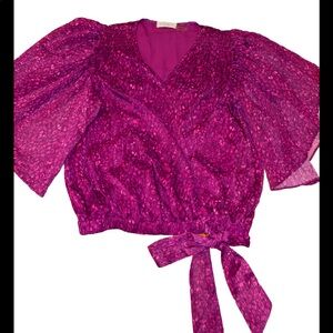 Ramy Brook Womens Kitty Flutter Sleeve Blouse in Raspberry Elastic Waist SMALL